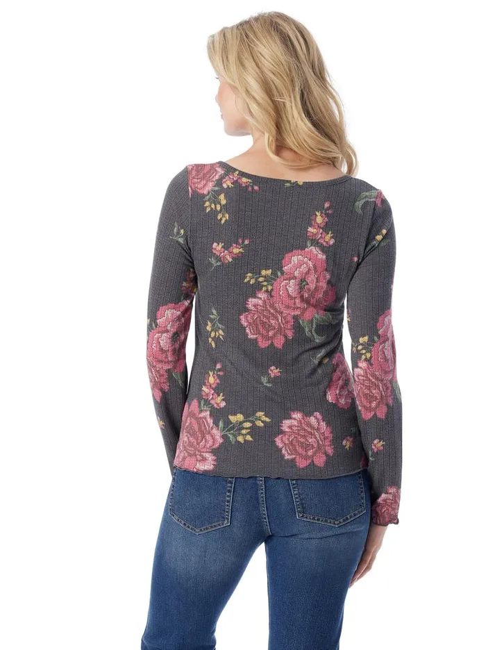 Women Jessica Simpson Tops and Tees Tahani Henley Top In Sketchy Roses