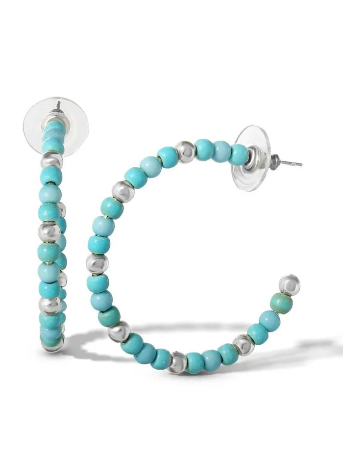 Women Jessica Simpson Turquoise Collection Turquoise Bead Hoop Earrings In Silver Women Jessica Simpson Turquoise Collection Turquoise Bead Hoop Earrings In Silver