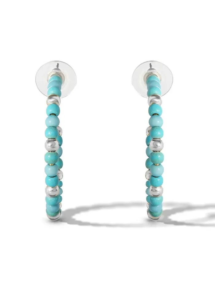 Women Jessica Simpson Turquoise Collection Turquoise Bead Hoop Earrings In Silver