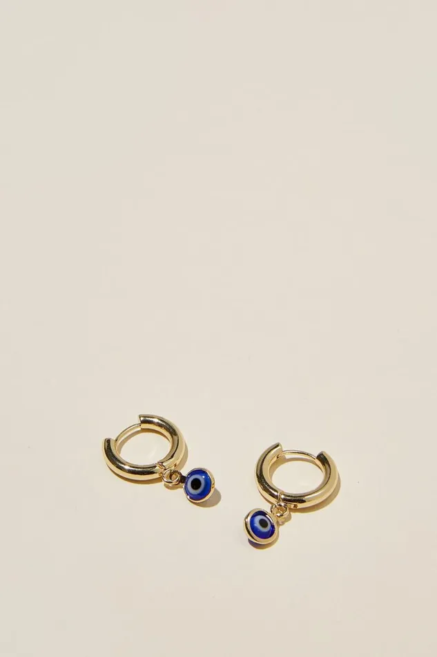 Women Jewelry Cotton On Huggie Hoop Earring Gold Plated Glass Evil Eye