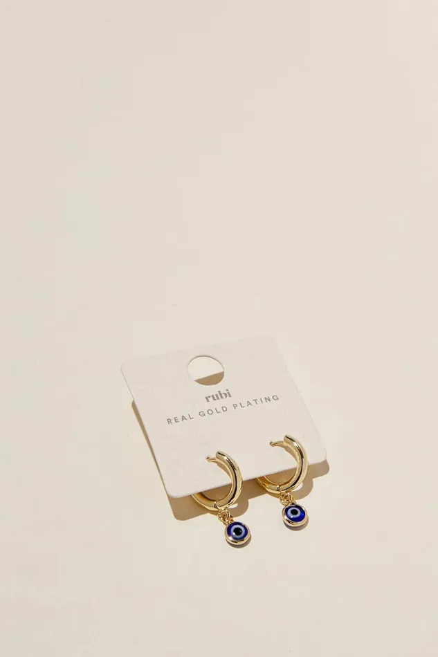 Women Jewelry Cotton On Huggie Hoop Earring Gold Plated Glass Evil Eye