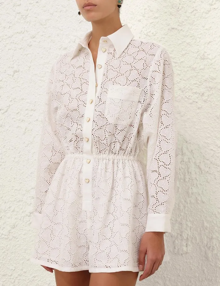 Women Jumpsuits and Playsuits Zimmermann Crush Embroidered Playsuit Ivory