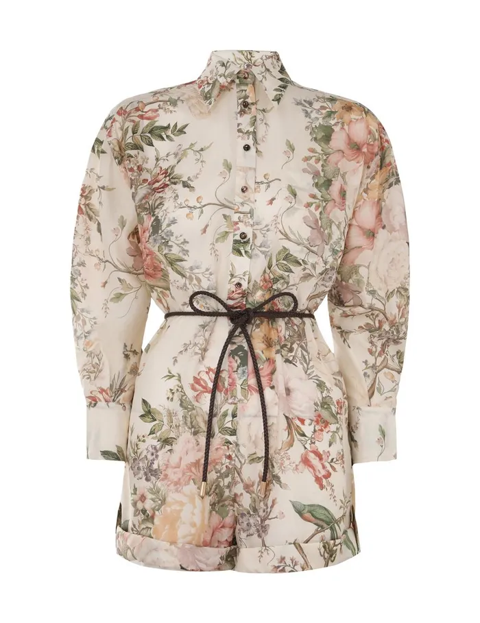 Women Jumpsuits and Playsuits Zimmermann Waverly Shirt Playsuit Cream Floral