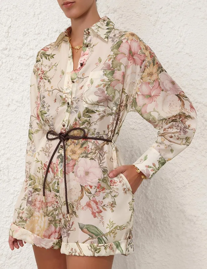 Women Jumpsuits and Playsuits Zimmermann Waverly Shirt Playsuit Cream Floral