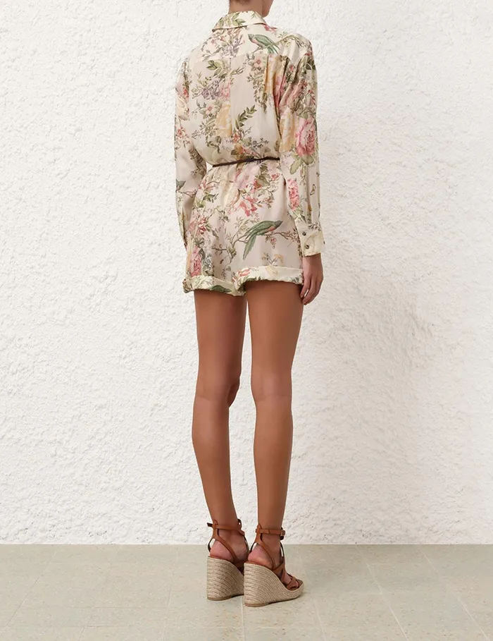 Women Jumpsuits and Playsuits Zimmermann Waverly Shirt Playsuit Cream Floral