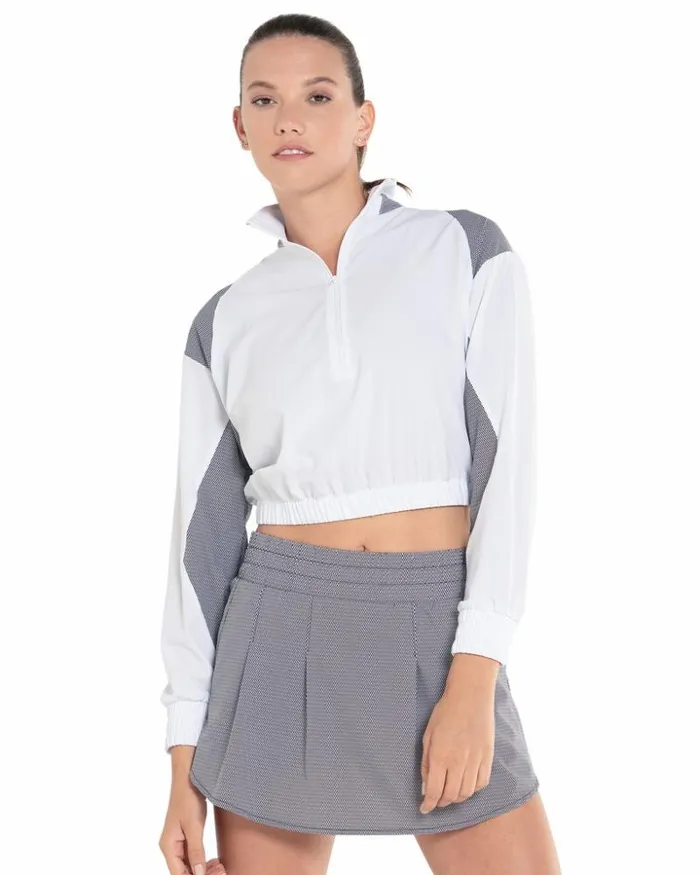 Women KSwiss TShirts and Tops CROP 14 ZIP LS Whiteblack