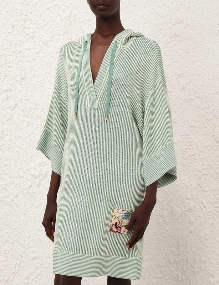 Women Knitwear Zimmermann Acacia Stripe Hooded Mini Greencream