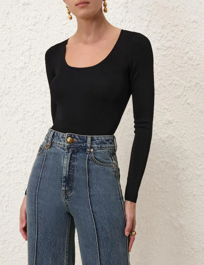 Women Knitwear Zimmermann Illustration Knit Bodysuit Black