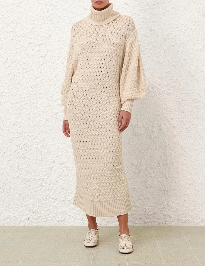 Women Knitwear Zimmermann Illustration Textured Dress Cream