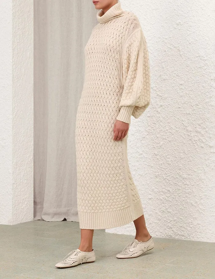 Women Knitwear Zimmermann Illustration Textured Dress Cream
