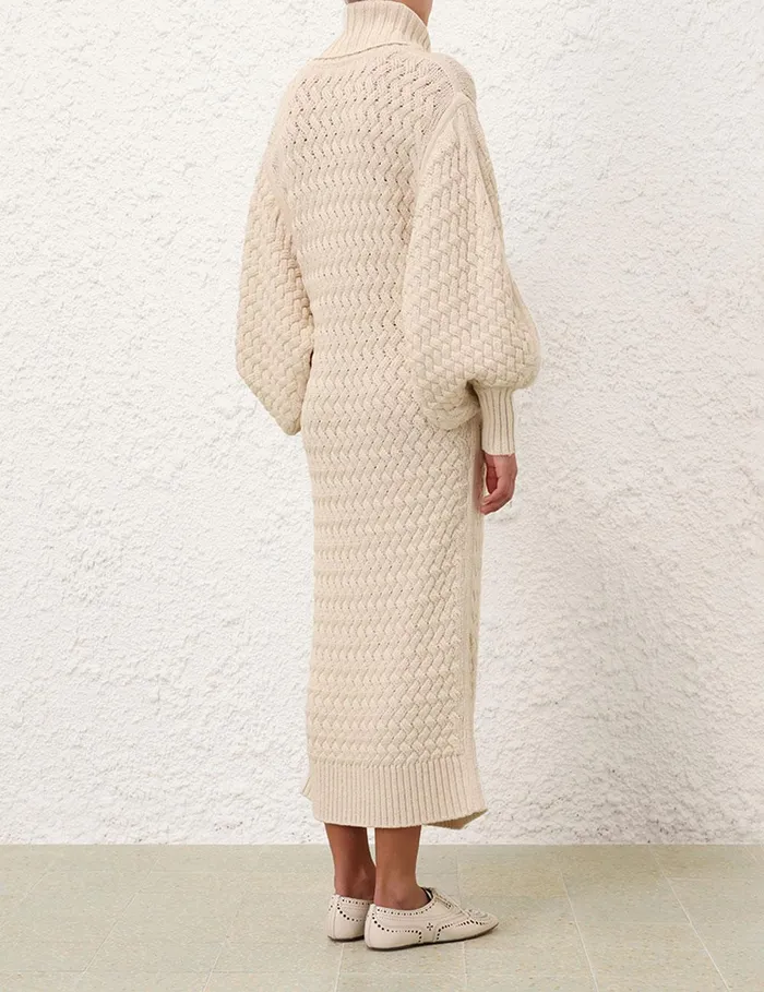 Women Knitwear Zimmermann Illustration Textured Dress Cream