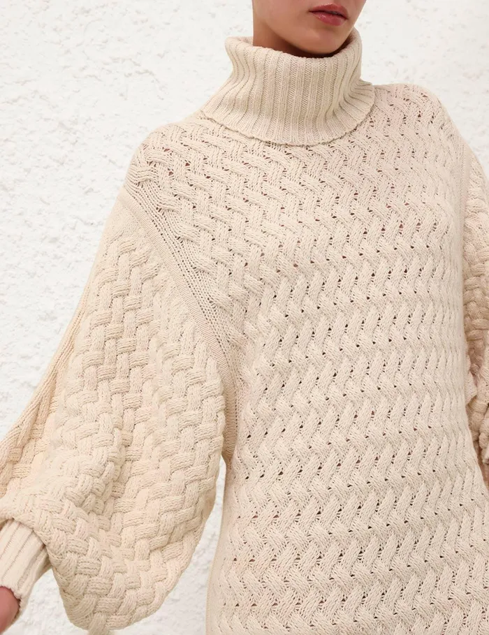 Women Knitwear Zimmermann Illustration Textured Dress Cream