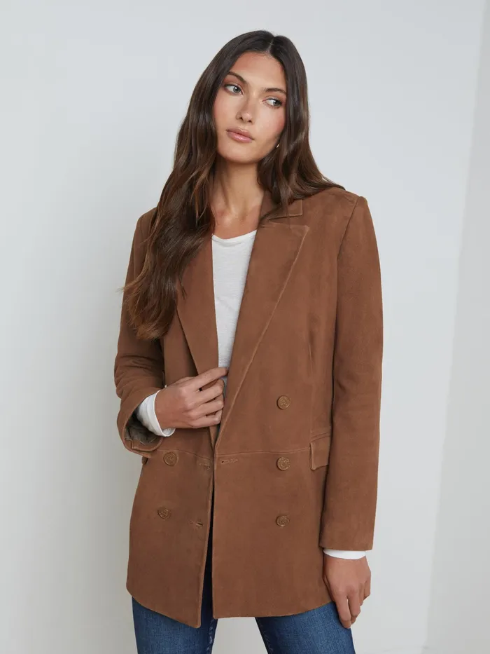 Women L039Agence Blazers and Jackets New Aimee Suede Blazer Cognac
