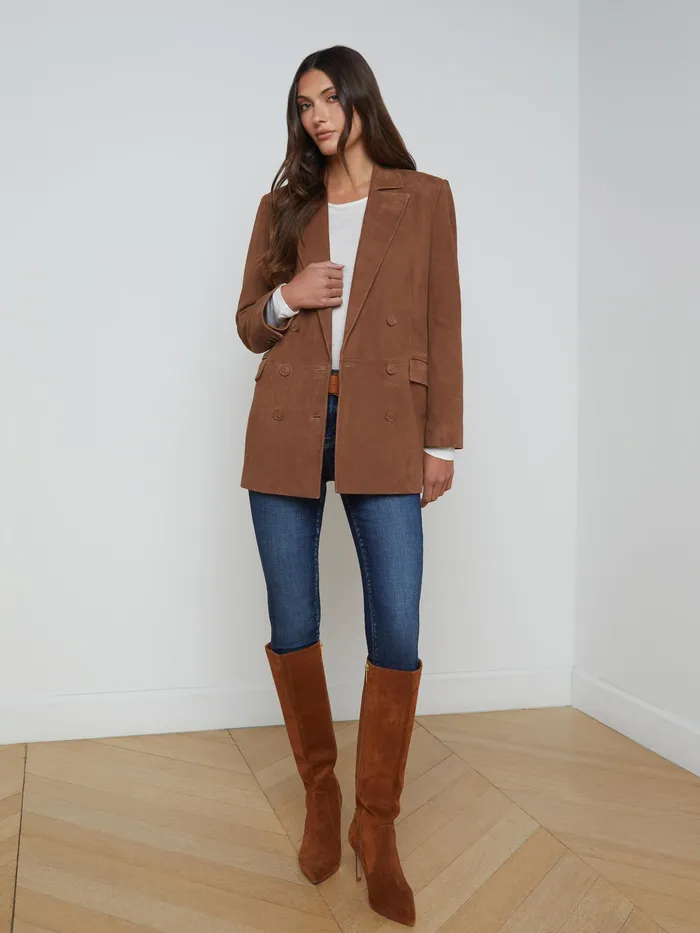 Women L039Agence Blazers and Jackets New Aimee Suede Blazer Cognac Women L039Agence Blazers and Jackets New Aimee Suede Blazer Cognac