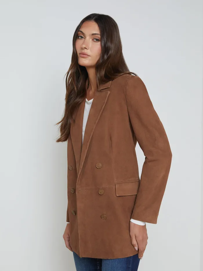 Women L039Agence Blazers and Jackets New Aimee Suede Blazer Cognac Women L039Agence Blazers and Jackets New Aimee Suede Blazer Cognac