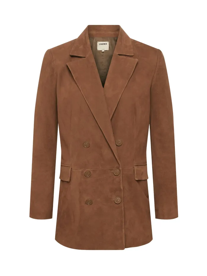 Women L039Agence Blazers and Jackets New Aimee Suede Blazer Cognac Women L039Agence Blazers and Jackets New Aimee Suede Blazer Cognac