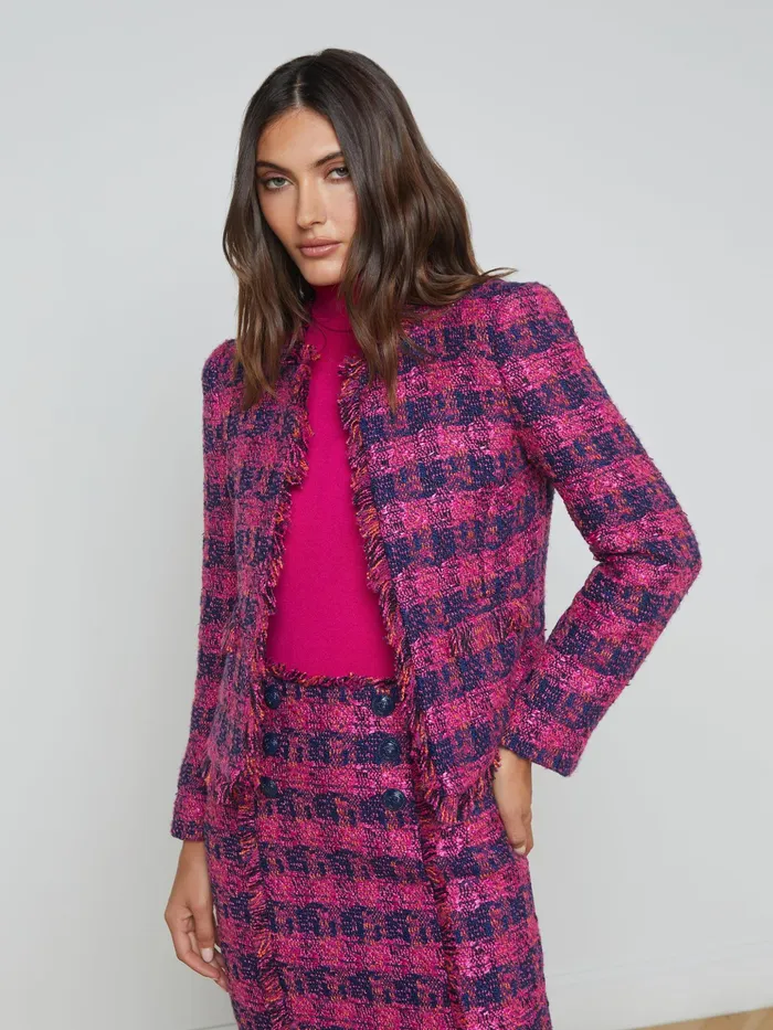 Women L039Agence Blazers and Jackets New Angelina Tweed Jacket Midnightacairuby Tweed Women L039Agence Blazers and Jackets New Angelina Tweed Jacket Midnightacairuby Tweed