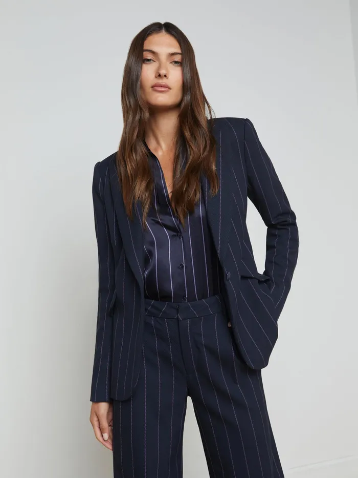 Women L039Agence Blazers and Jackets New Chamberlain Pinstriped Blazer Midnightlight Purple Pinstripe Women L039Agence Blazers and Jackets New Chamberlain Pinstriped Blazer Midnightlight Purple Pinstripe