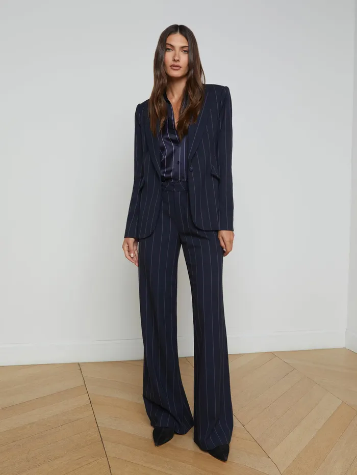 Women L039Agence Blazers and Jackets New Chamberlain Pinstriped Blazer Midnightlight Purple Pinstripe