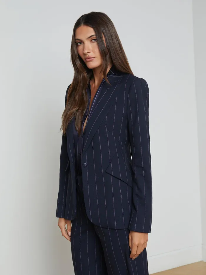 Women L039Agence Blazers and Jackets New Chamberlain Pinstriped Blazer Midnightlight Purple Pinstripe