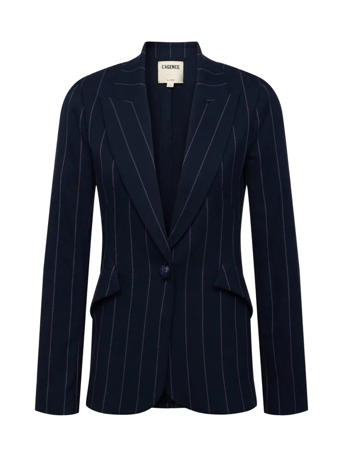Women L039Agence Blazers and Jackets New Chamberlain Pinstriped Blazer Midnightlight Purple Pinstripe