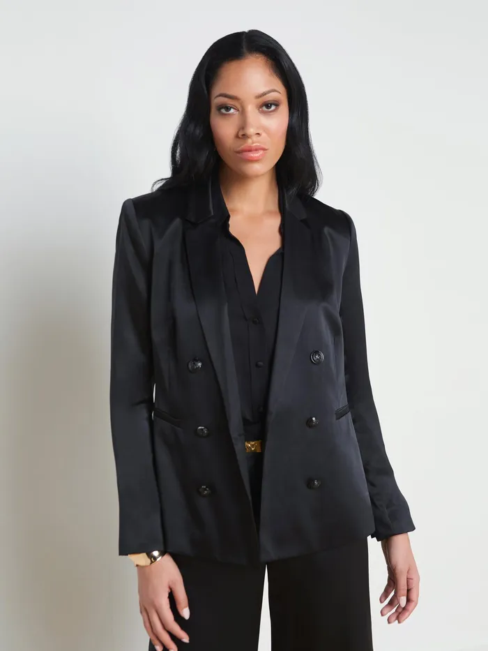 Women L039Agence Blazers and Jackets New Colin Silk Charmeuse Blazer Black