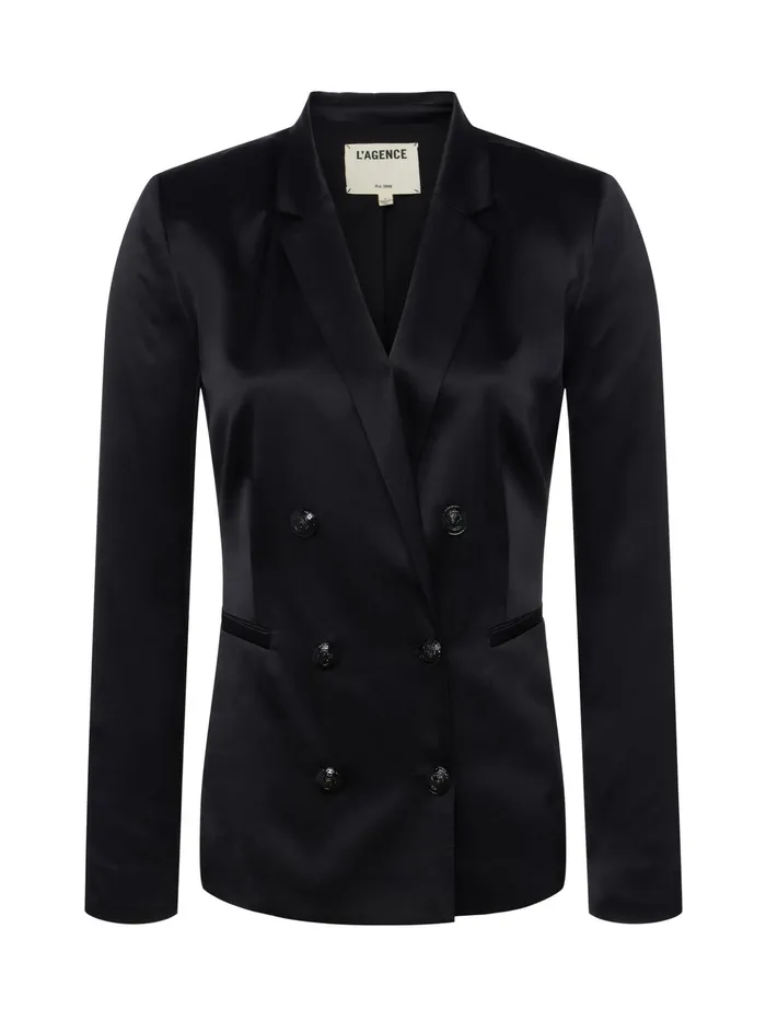 Women L039Agence Blazers and Jackets New Colin Silk Charmeuse Blazer Black