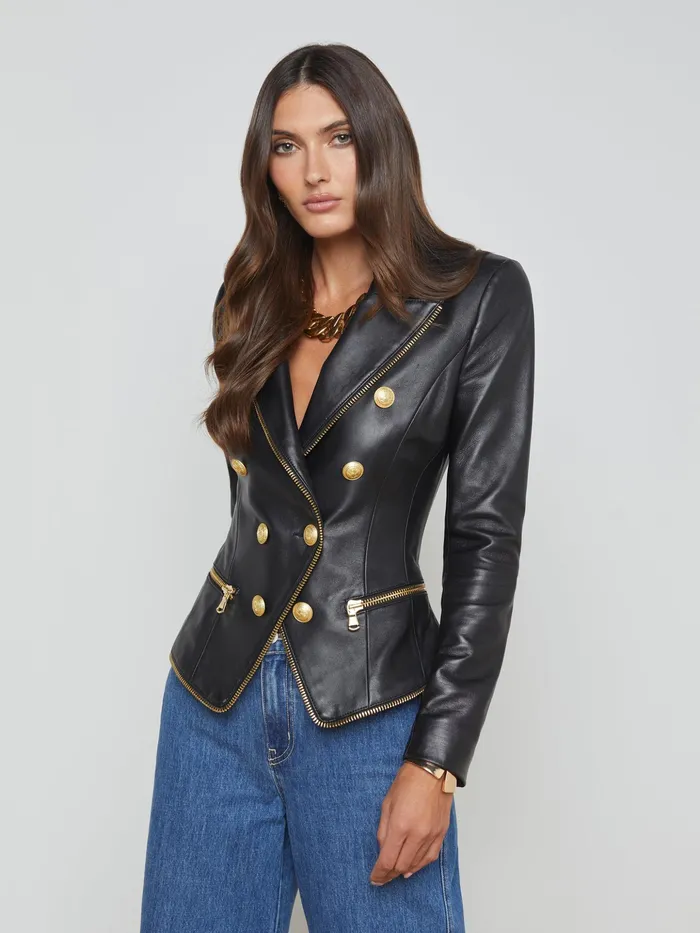 Women L039Agence Blazers and Jackets New Ottilie Leather Blazer Black