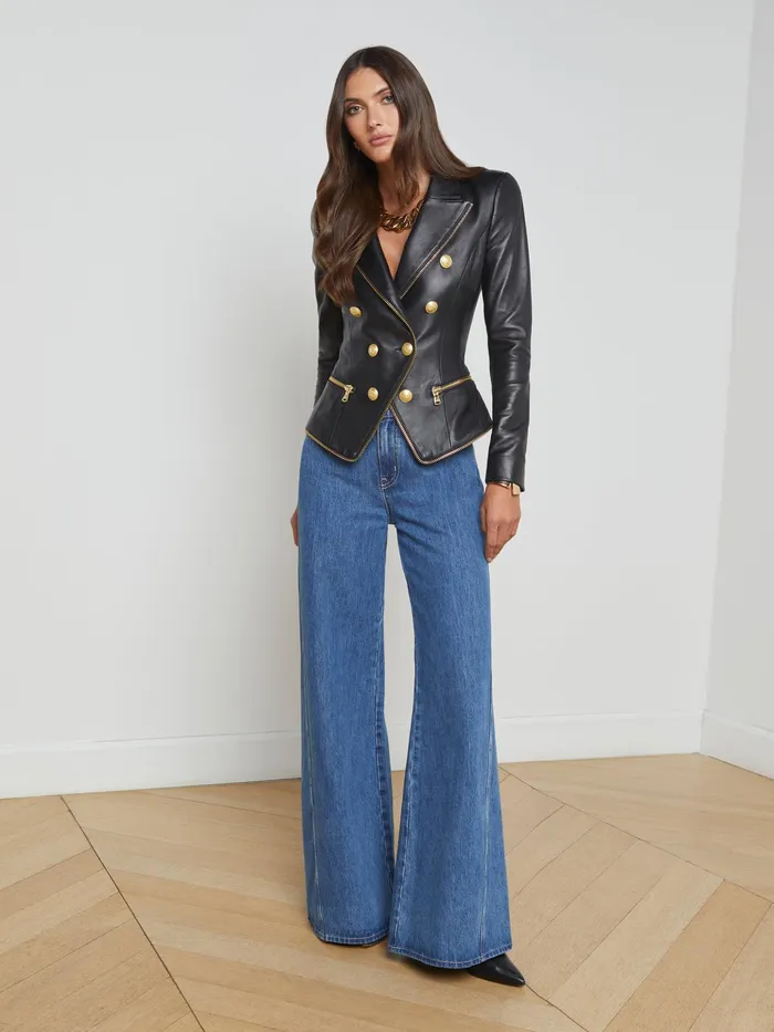 Women L039Agence Blazers and Jackets New Ottilie Leather Blazer Black Women L039Agence Blazers and Jackets New Ottilie Leather Blazer Black