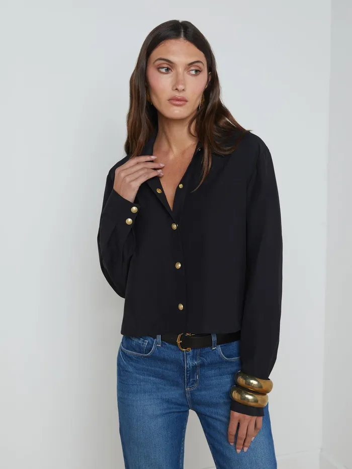 Women L039Agence Blouses and Tops Cosette ButtonDown Shirt Blackgold