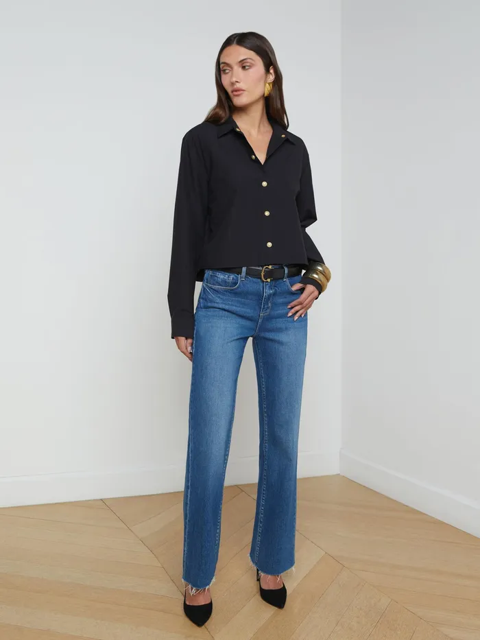 Women L039Agence Blouses and Tops Cosette ButtonDown Shirt Blackgold Women L039Agence Blouses and Tops Cosette ButtonDown Shirt Blackgold