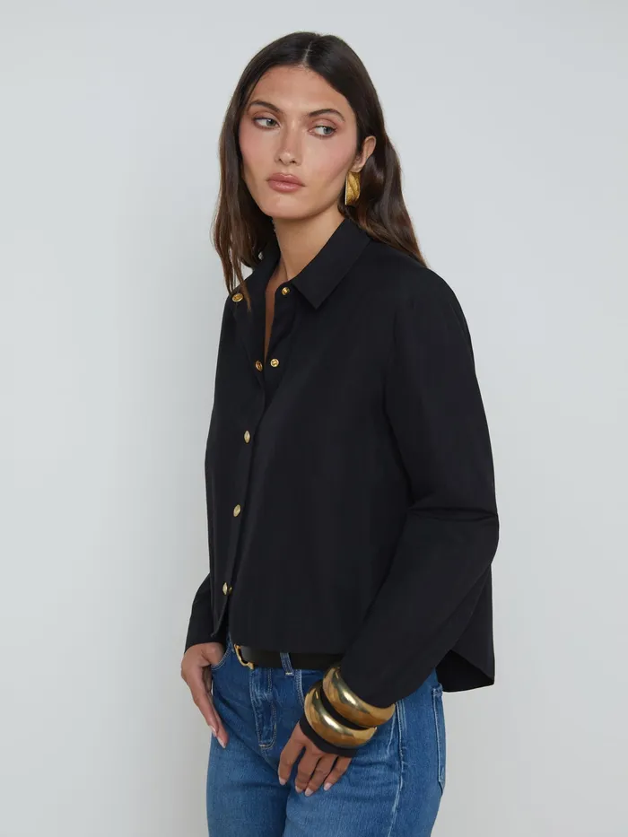 Women L039Agence Blouses and Tops Cosette ButtonDown Shirt Blackgold Women L039Agence Blouses and Tops Cosette ButtonDown Shirt Blackgold