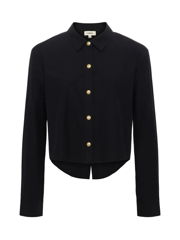 Women L039Agence Blouses and Tops Cosette ButtonDown Shirt Blackgold Women L039Agence Blouses and Tops Cosette ButtonDown Shirt Blackgold