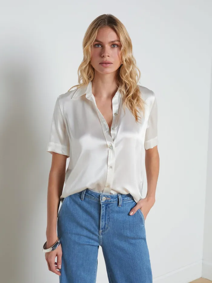 Women L039Agence Blouses and Tops Ellah Silk Blouse Ivory