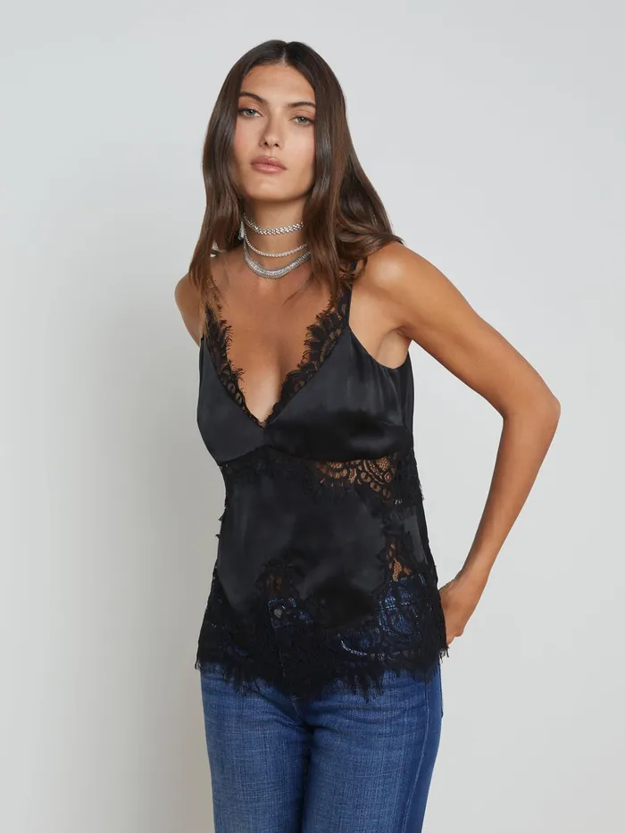 Women L039Agence Blouses and Tops Mitsu Silk Lace Camisole Black