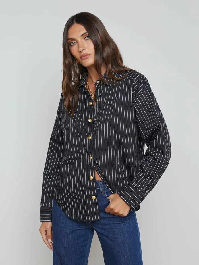 Women L039Agence Blouses and Tops Ripley Oversized ButtonDown Shirt Blackwhite Pinstripe