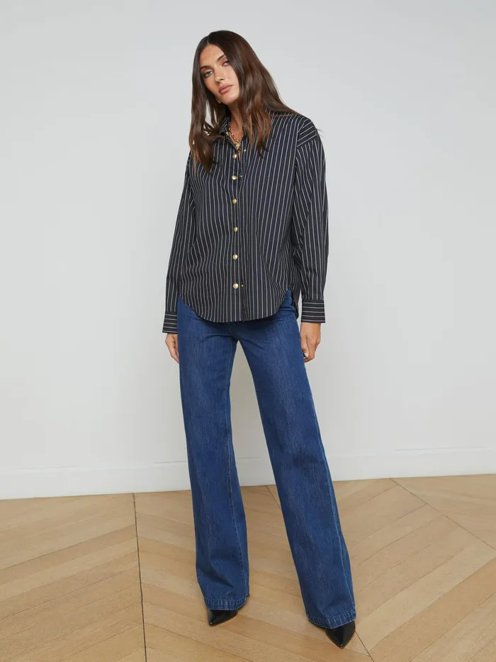 Women L039Agence Blouses and Tops Ripley Oversized ButtonDown Shirt Blackwhite Pinstripe Women L039Agence Blouses and Tops Ripley Oversized ButtonDown Shirt Blackwhite Pinstripe