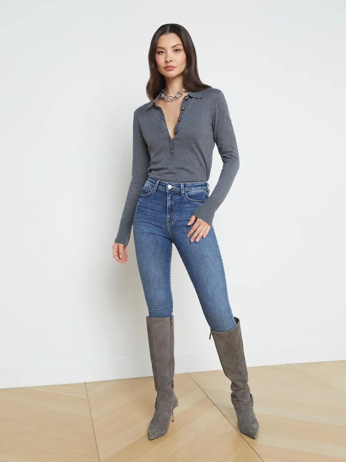 Women L039Agence Blouses and Tops Sterling Sweater Greygunmetal Women L039Agence Blouses and Tops Sterling Sweater Greygunmetal