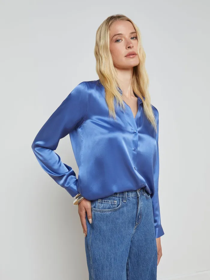 Women L039Agence Blouses and Tops Tyler Silk Blouse Dusty Periwinkle