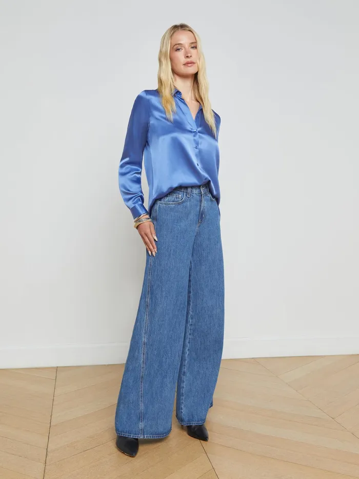 Women L039Agence Blouses and Tops Tyler Silk Blouse Dusty Periwinkle Women L039Agence Blouses and Tops Tyler Silk Blouse Dusty Periwinkle