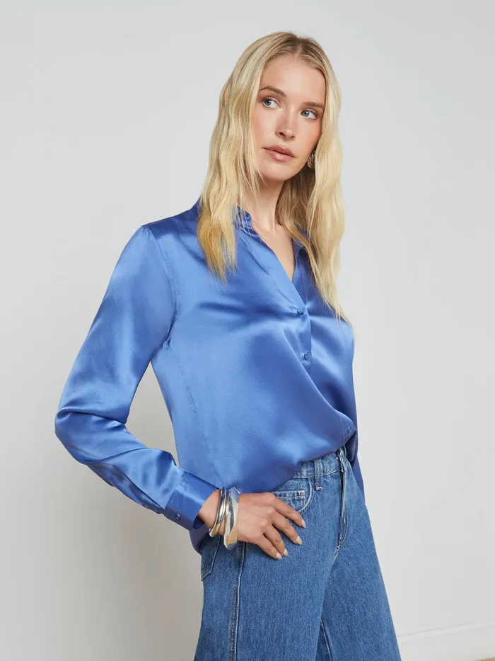 Women L039Agence Blouses and Tops Tyler Silk Blouse Dusty Periwinkle Women L039Agence Blouses and Tops Tyler Silk Blouse Dusty Periwinkle