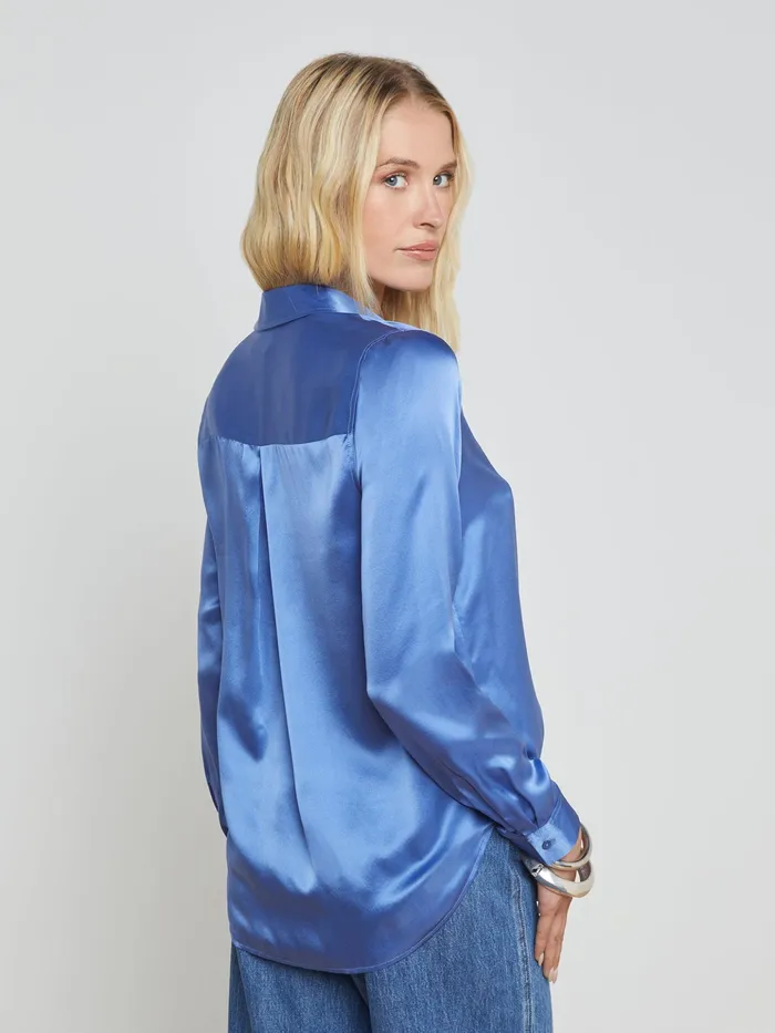 Women L039Agence Blouses and Tops Tyler Silk Blouse Dusty Periwinkle Women L039Agence Blouses and Tops Tyler Silk Blouse Dusty Periwinkle