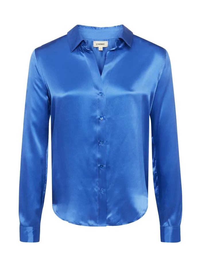 Women L039Agence Blouses and Tops Tyler Silk Blouse Dusty Periwinkle Women L039Agence Blouses and Tops Tyler Silk Blouse Dusty Periwinkle