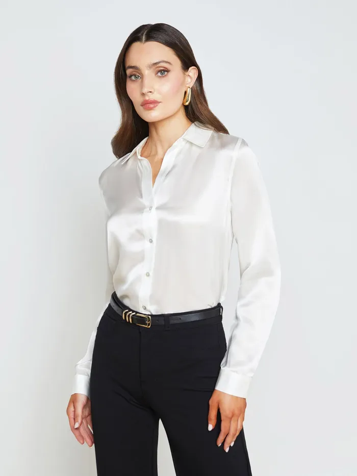 Women L039Agence Blouses and Tops Tyler Silk Blouse Ivory