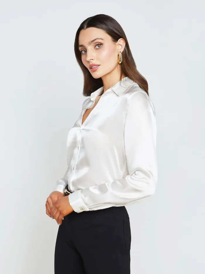 Women L039Agence Blouses and Tops Tyler Silk Blouse Ivory Women L039Agence Blouses and Tops Tyler Silk Blouse Ivory