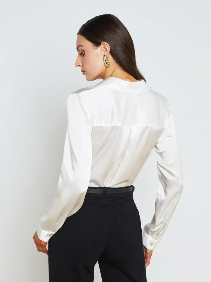 Women L039Agence Blouses and Tops Tyler Silk Blouse Ivory Women L039Agence Blouses and Tops Tyler Silk Blouse Ivory