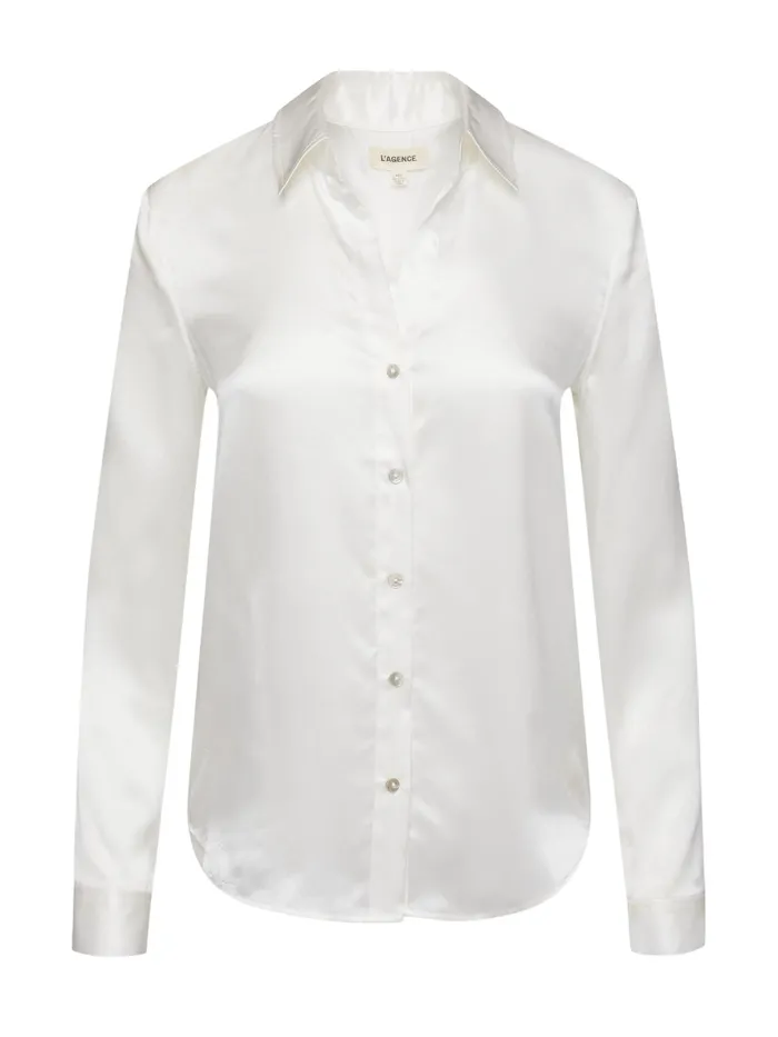 Women L039Agence Blouses and Tops Tyler Silk Blouse Ivory Women L039Agence Blouses and Tops Tyler Silk Blouse Ivory