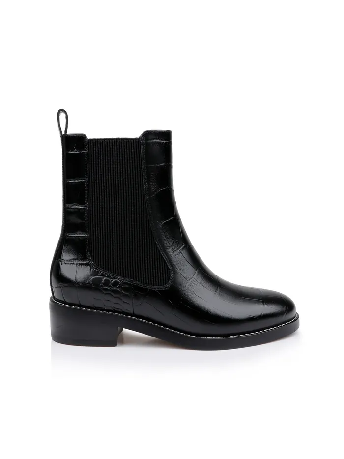 Women L039Agence Boots and Booties New Emma Chelsea Boot Black Croco Embossed
