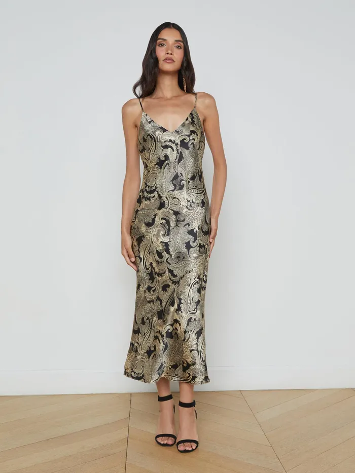 Women L039Agence Dresses and Jumpsuits Seridie Silk Slip Dress Gold Multi Textured Paisley Women L039Agence Dresses and Jumpsuits Seridie Silk Slip Dress Gold Multi Textured Paisley