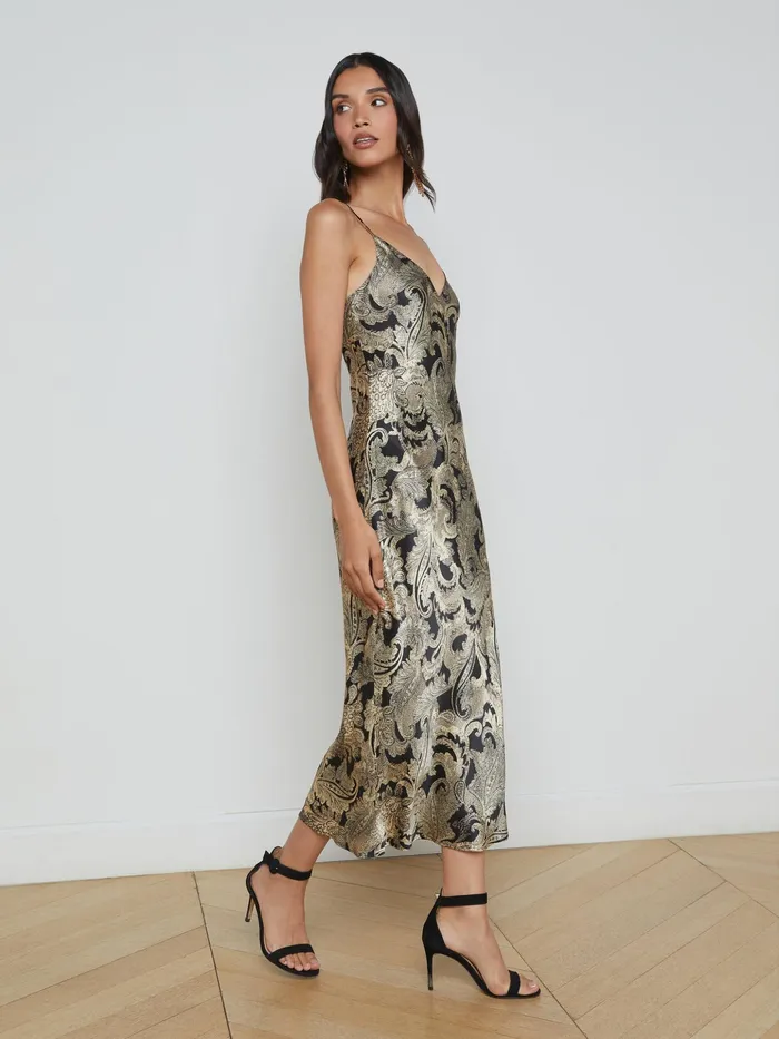 Women L039Agence Dresses and Jumpsuits Seridie Silk Slip Dress Gold Multi Textured Paisley Women L039Agence Dresses and Jumpsuits Seridie Silk Slip Dress Gold Multi Textured Paisley